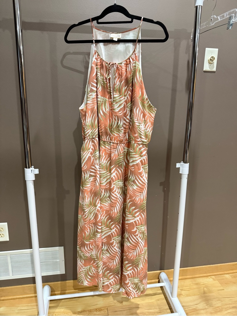 Maison Jules Coral and Cream Palm-Print Maxi Dress